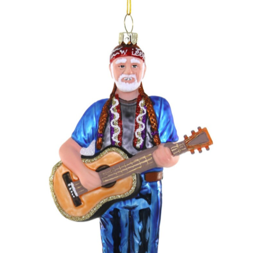 Christmas Cheer All Year Willie Nelson Glass Ornament by Cody Foster & Co Country Music America Guitar Western Nashville Legend