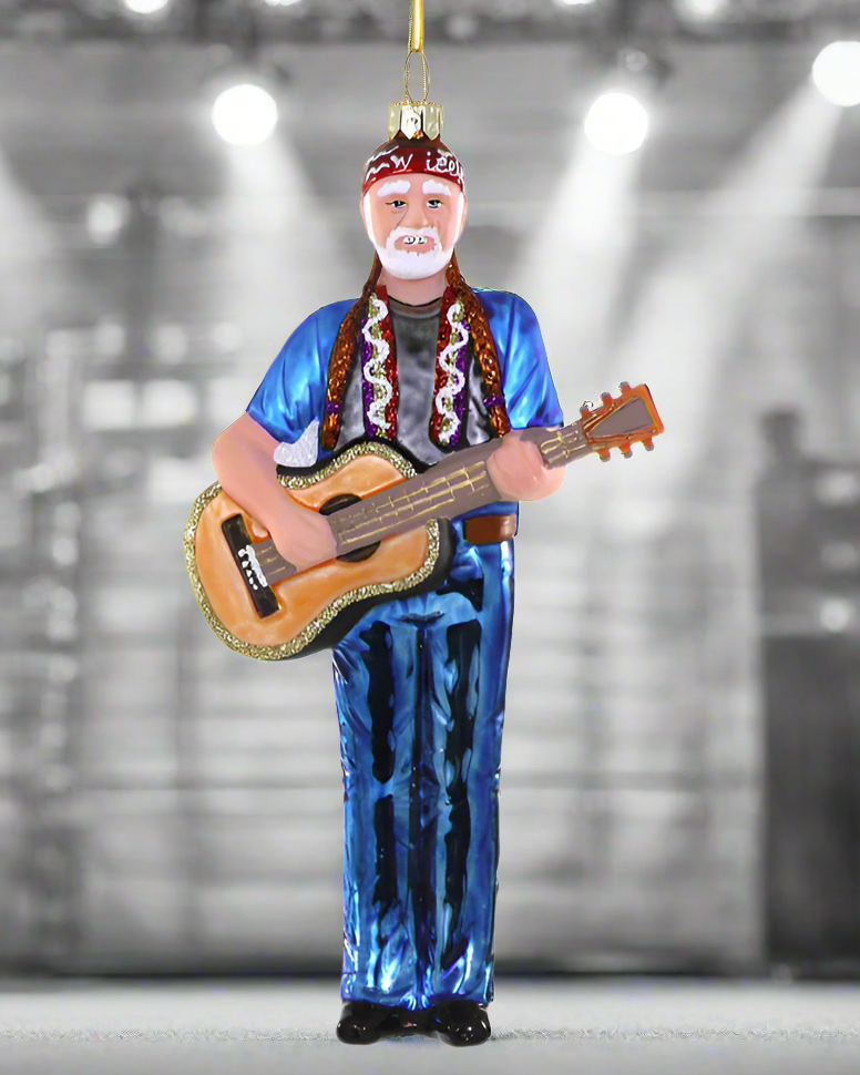 Christmas Cheer All Year Willie Nelson Glass Ornament by Cody Foster & Co Country Music America Guitar Western Nashville Legend