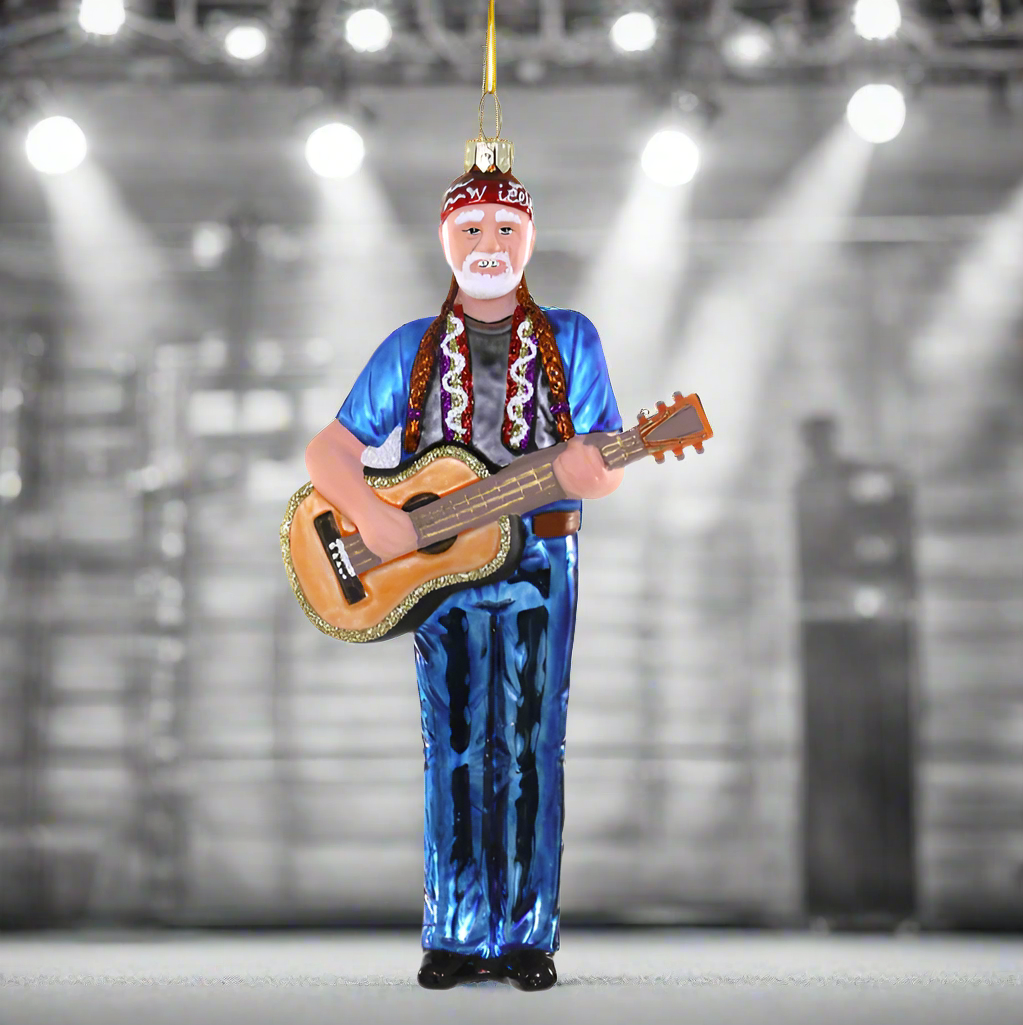 Christmas Cheer All Year Willie Nelson Glass Ornament by Cody Foster & Co Country Music America Guitar Western Nashville Legend