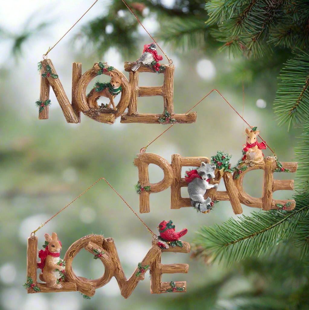 Christmas Cheer All Year Woodland Word Ornaments Noel Peace Love Kurt Adler E0454