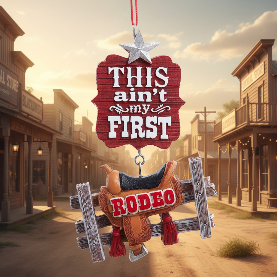 Christmas Cheer All Year this ain't my first rodeo western saddle sign ornament