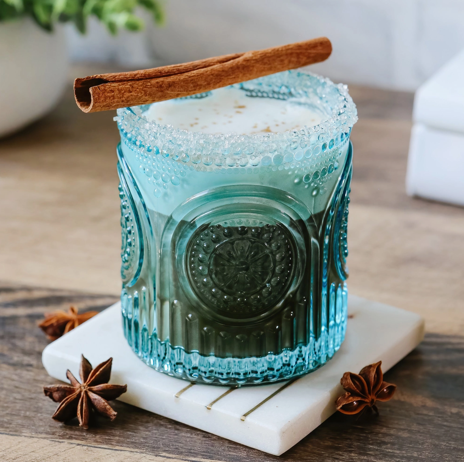 Ribbed Aqua Blue Old Fashioned Lowball Glasses Set of Six Christmas Cheer All Year