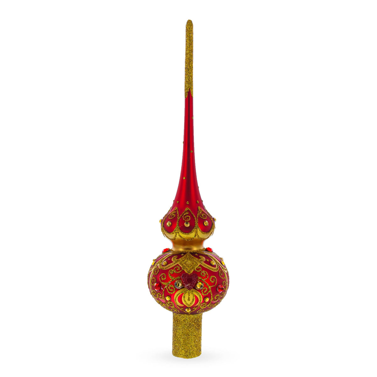 Golden Scrolls on Red Glass Tree Topper