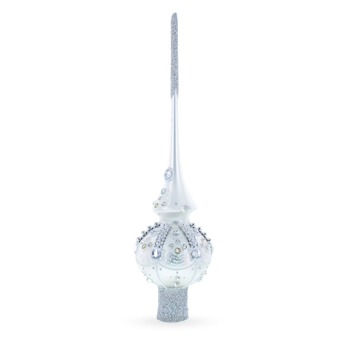 Decorative Christmas tree topper with crystal embellishments on a white background