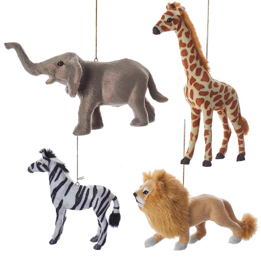 Christmas Cheer All Year Furry Jungle Animal Ornaments Kurt Adler Giraffe Elephant Lion Zebra