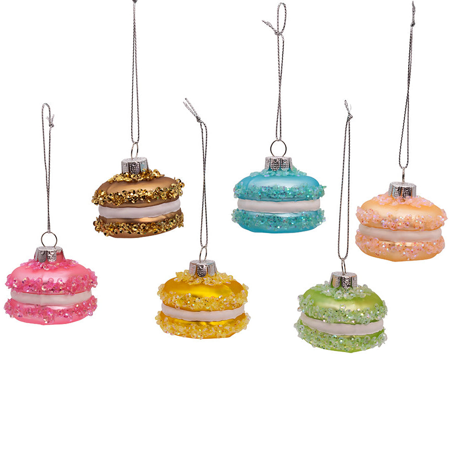 Christmas Cheer All Year Glass Macaron Ornaments, 6-Piece Set Pastel Ornaments French Patisserie for the baker pastry chef francophile by Kurt Adler