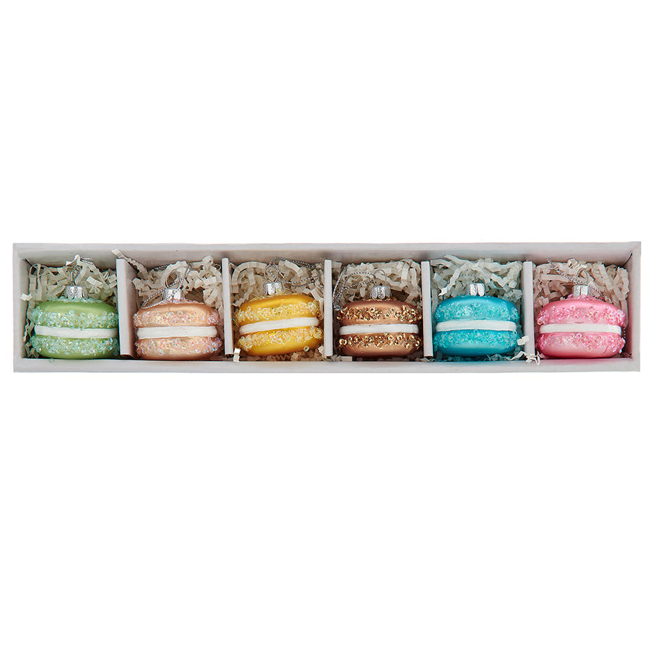 Christmas Cheer All Year Glass Macaron Ornaments, 6-Piece Set Pastel Ornaments French Patisserie for the baker pastry chef francophile by Kurt Adler