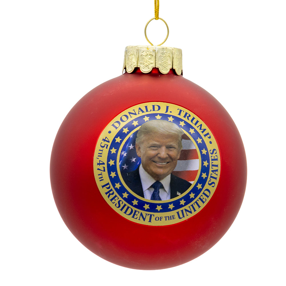 Christmas Cheer All Year Donald J Trump 45th 47th President Red Ball Ornament in box C7776