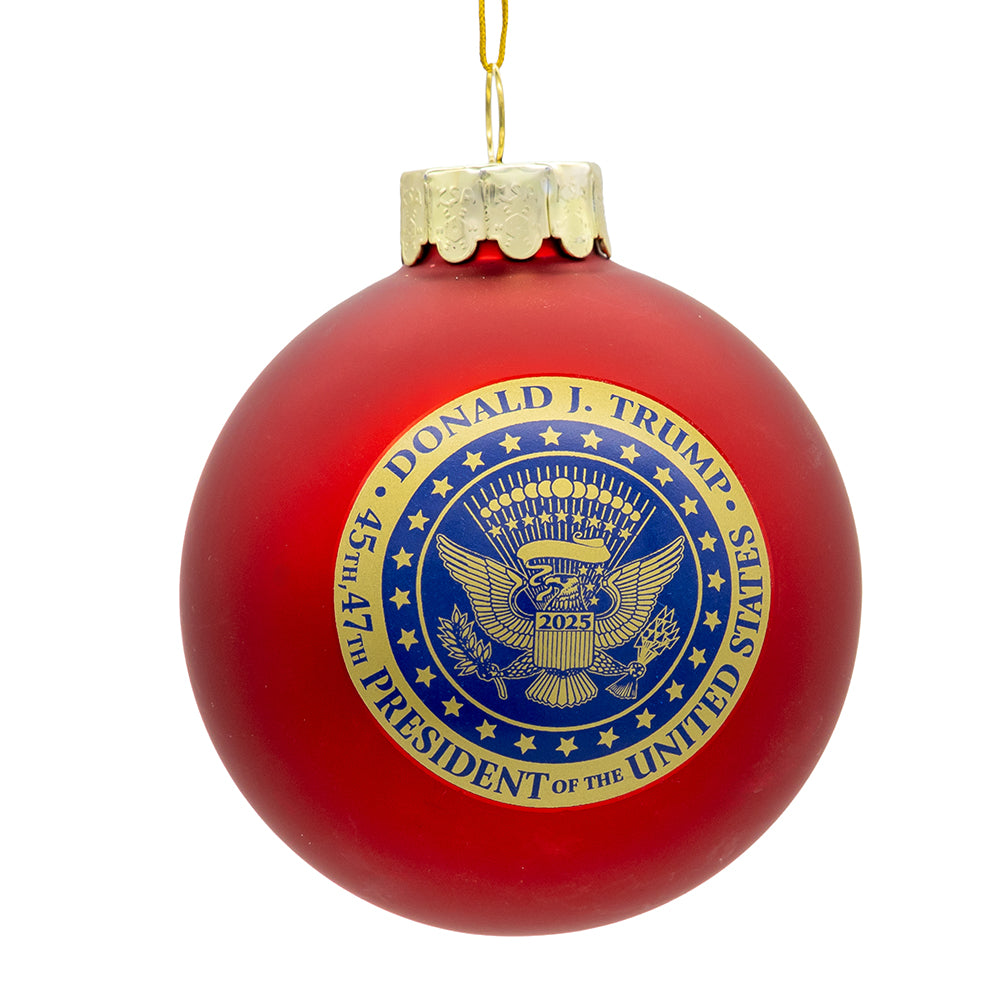 Christmas Cheer All Year Donald J Trump 45th 47th President Red Ball Ornament in box C7776