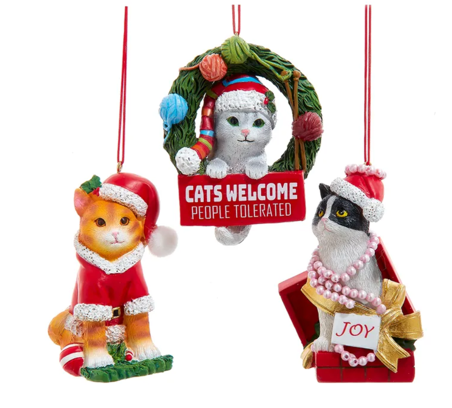 The Canton Christmas Shop Cats welcome people tolerated ornament set