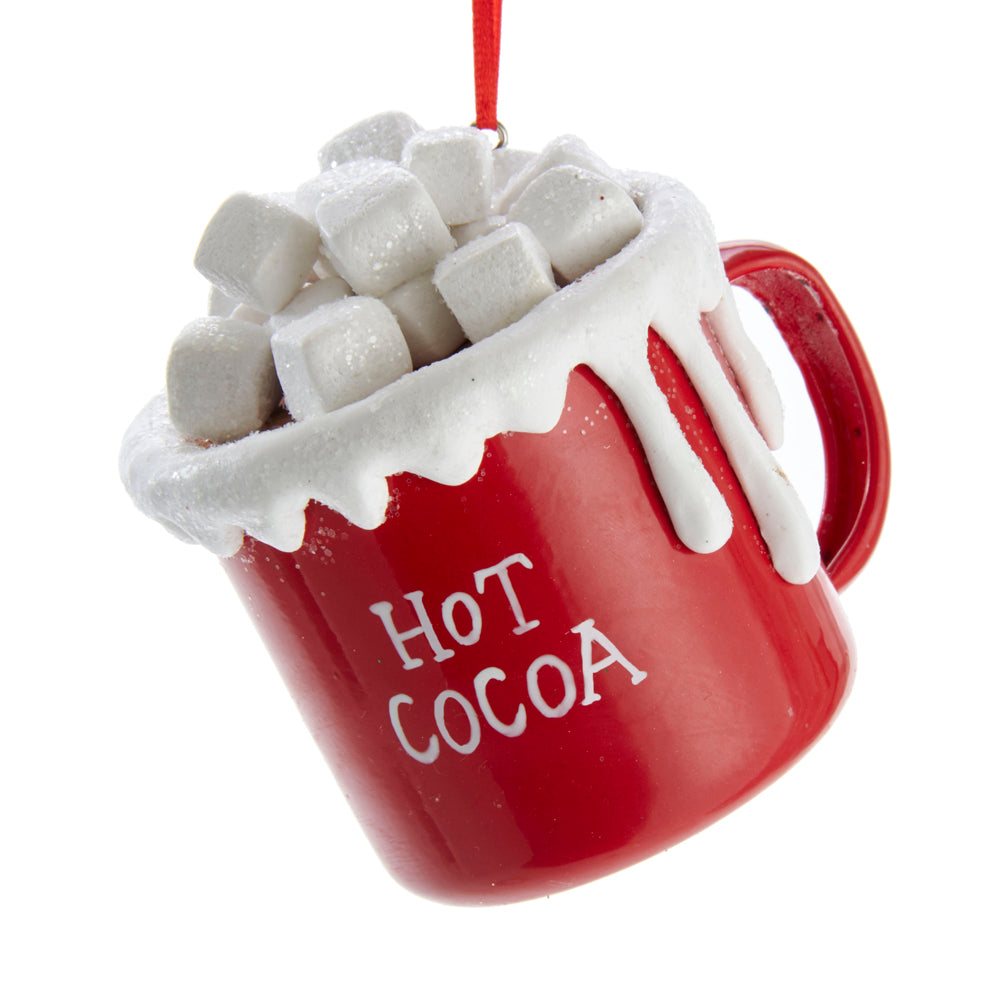 Christmas Cheer All Year Red 'Hot Cocoa' mug ornament with marshmallows by Kurt Adler