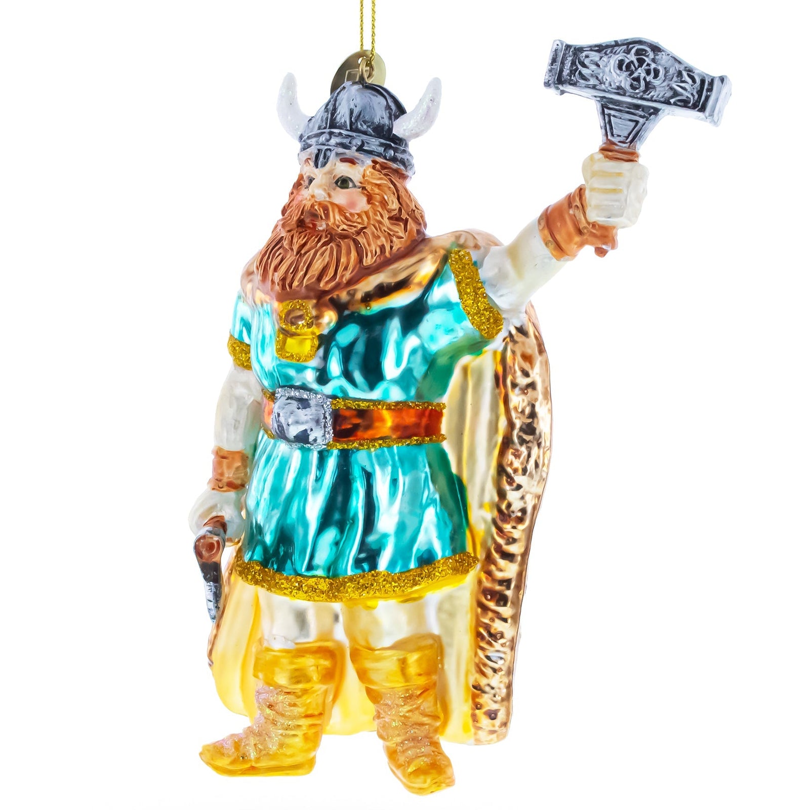 Decorative figure of a Viking holding a hammer on a white background
