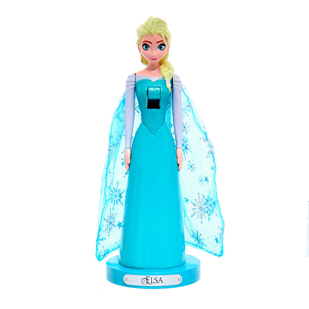 Elsa doll from Frozen with blue gown and cape on a white background