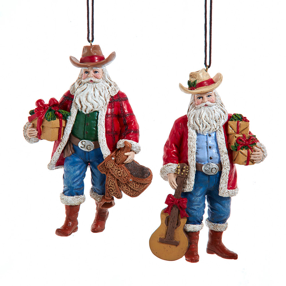 Western Cowboy Santa Ornaments, Asstd.