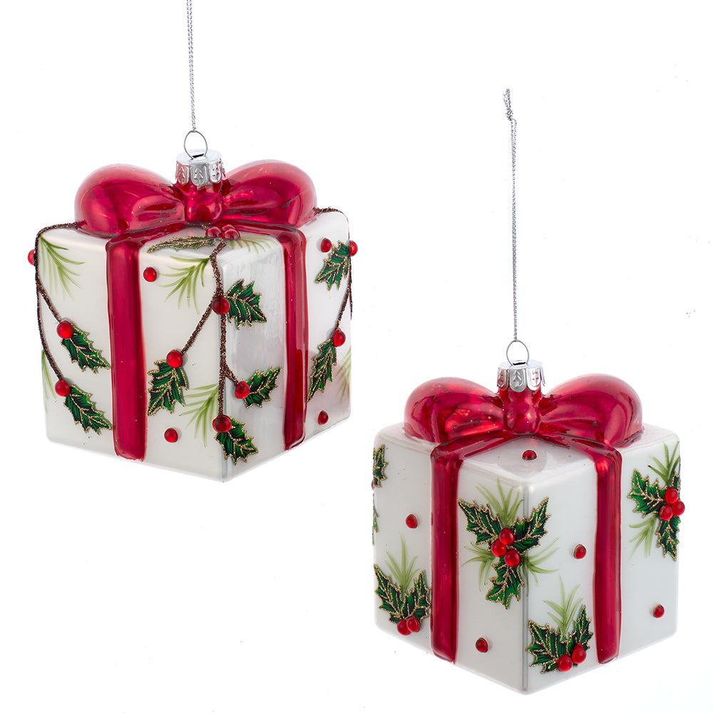 Christmas Cheer All Year Glass Holly Decorated Present Boxes Ornaments Assorted by Kurt Adler