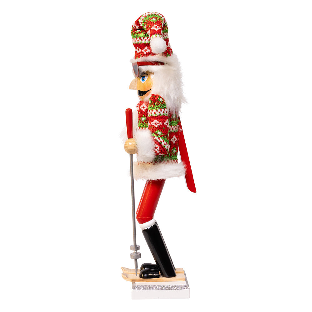15" Nutcracker figure dressed as a skier with a red hat and patterned sweater by Kurt Adler Christmas Cheer All Year