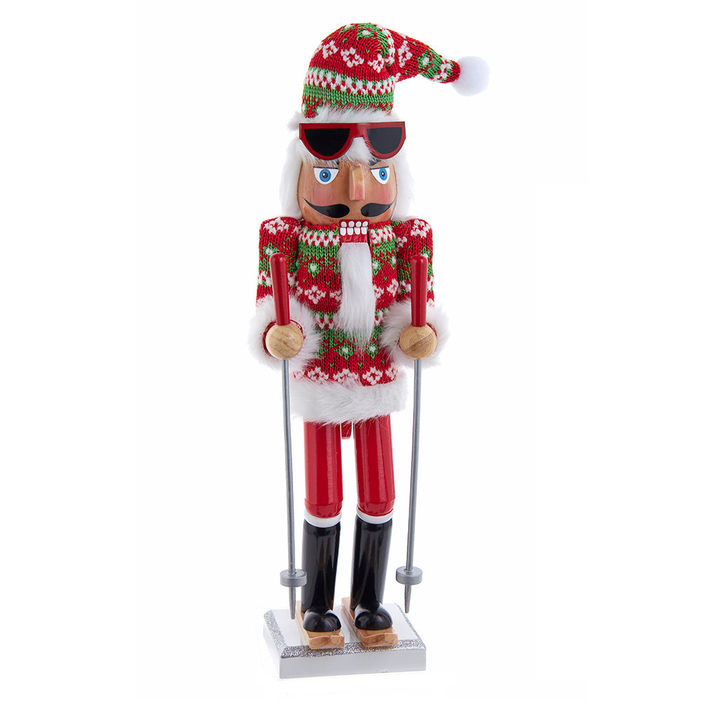 Nutcracker figurine dressed as a skier with a festive outfit by Kurt Adler Christmas Cheer All Year