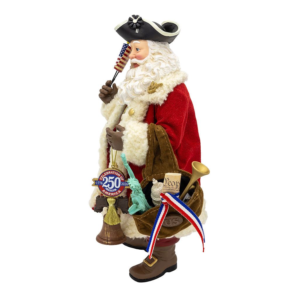 Christmas Cheer All Year Santa Claus figure with American flag 250th America Anniversary Statue of Liberty and Independence Day accessories 