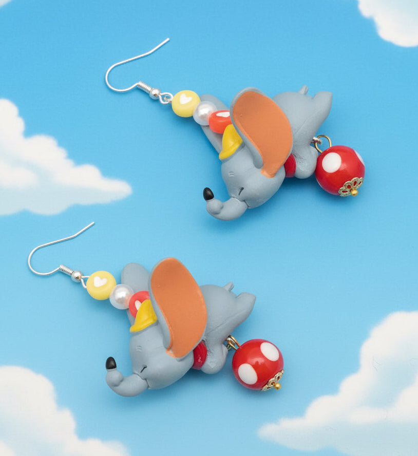 Christmas Cheer All Year flying Elephant Earrings Disney character flying on cloud
