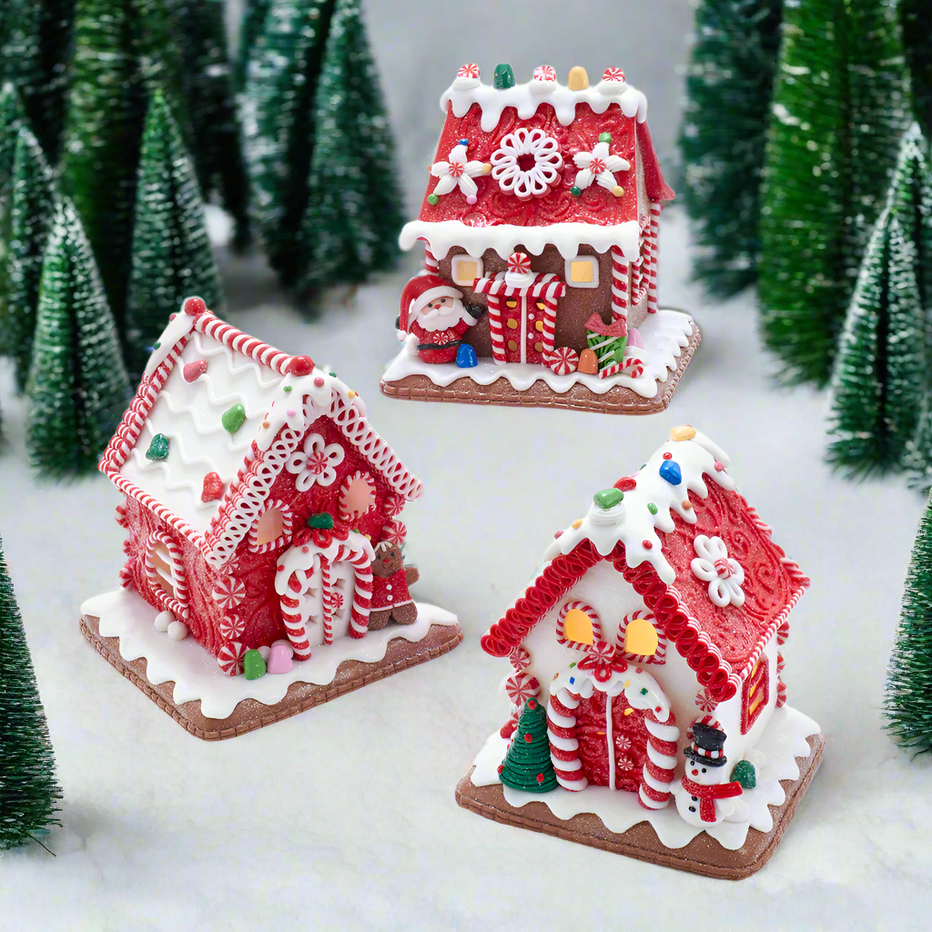 Christmas Cheer All Year 5.5" Battery-Operated LED Gingerbread Candy Houses, 3 Assorted by Kurt Adler