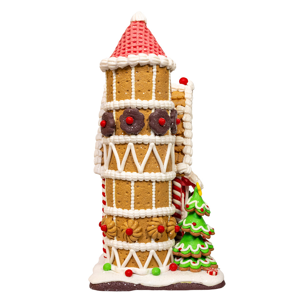 Gingerbread house with a Christmas tree silo