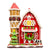 Decorative gingerbread house with a tower and barn design on a white background