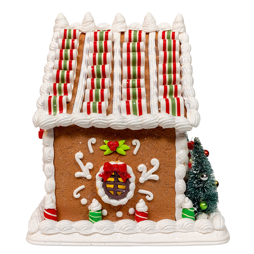9" Battery Operated Gingerbread House With Santa & Ribbon Candy Roof
