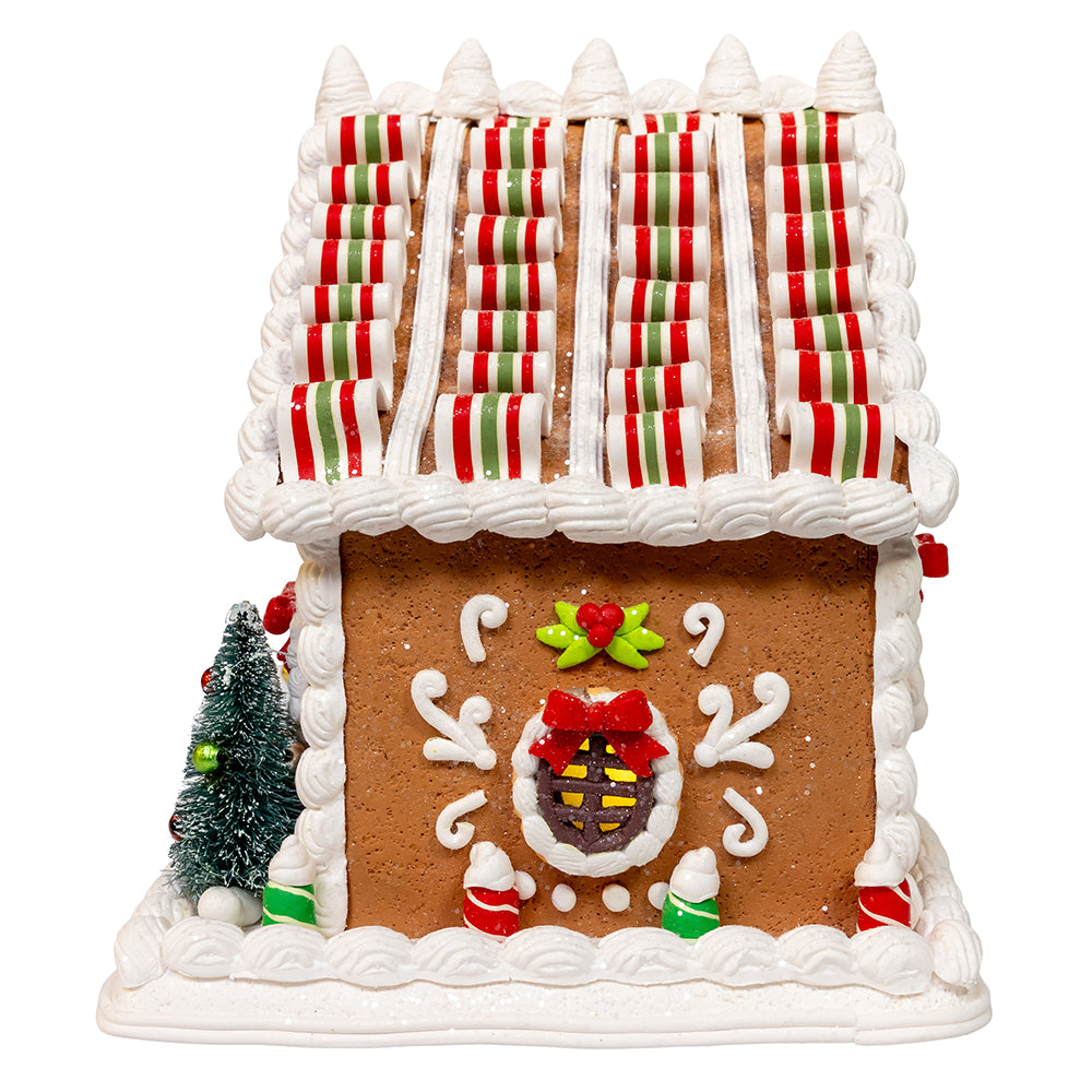 9" Battery Operated Gingerbread House With Santa & Ribbon Candy Roof