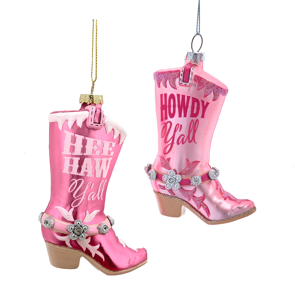 Glass Pink Cowboy Boots Ornaments, Asstd.