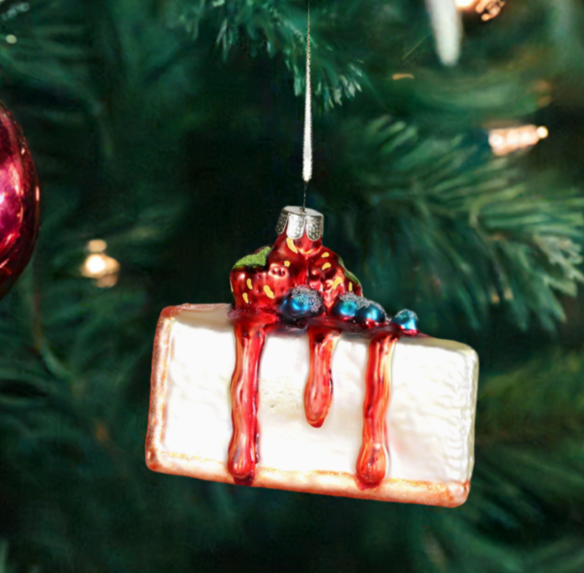 The Canton Christmas Shop Slice of Cheesecake with strawberries and blueberries glass food ornament