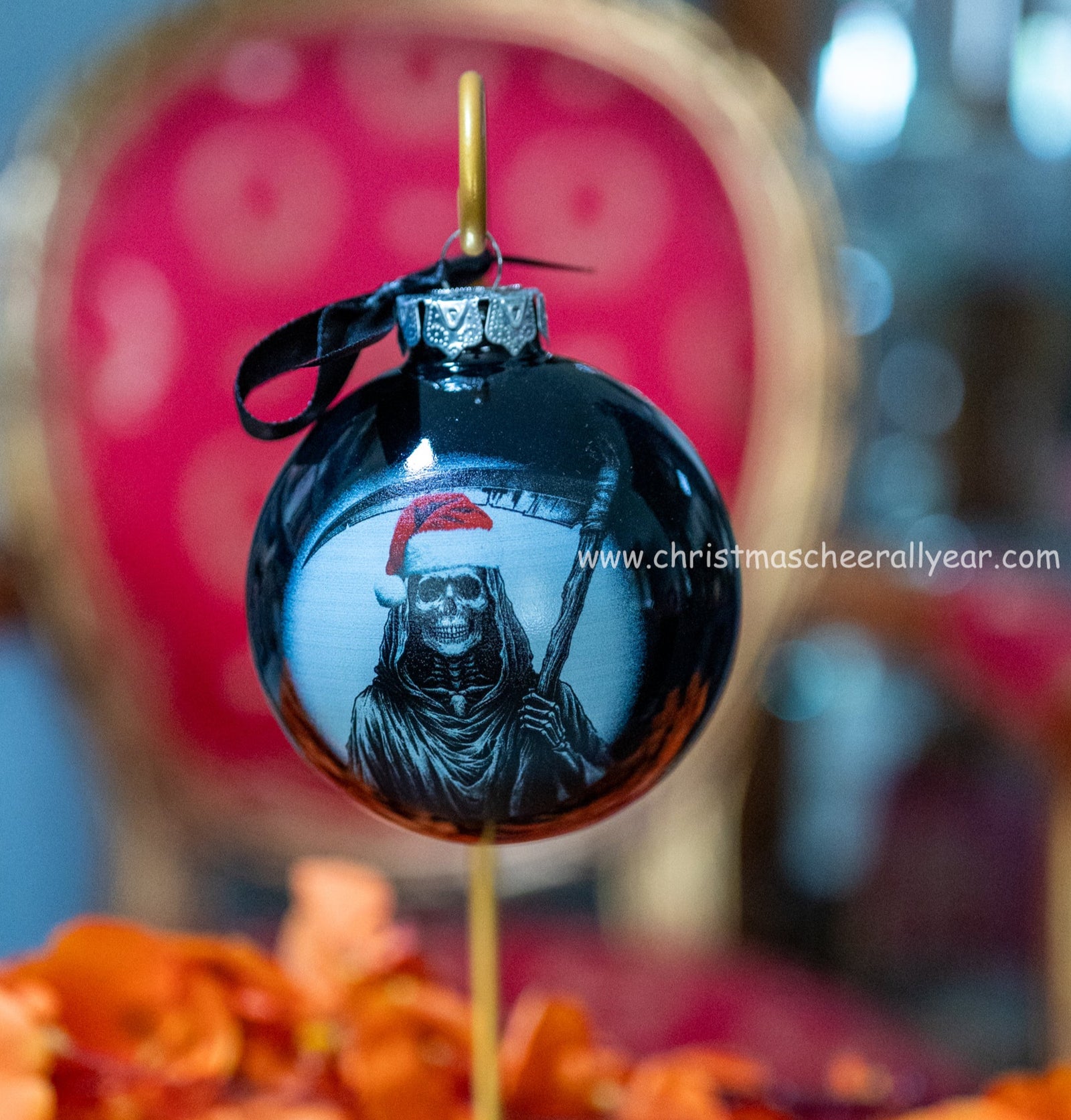 Christmas Cheer All Year Grim Reaper Ornament Halloween Christmas Hat