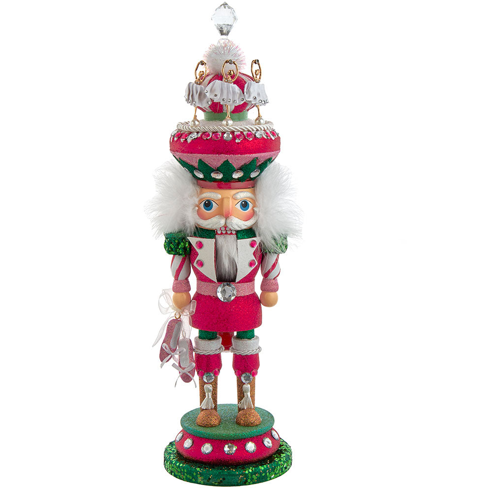 Christmas Cheer All Year 16" Hollywood Nutcrackers™ Ballet Soldier Nutcracker HA0644 in front of ballerina stage curtain with christmas tree in background