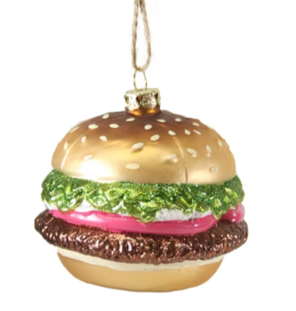 McDonald's Applebees diner style hamburger glass ornament christmas cheer all year