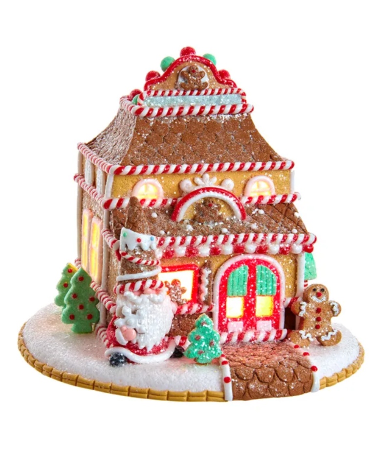 Christmas Cheer All Year Kurt Adler lighted gnome santa gingerbread shop with candy details