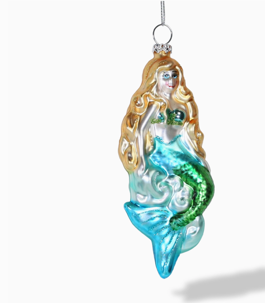 The Canton Christmas Shop Mermaid Glass Ornament on white background