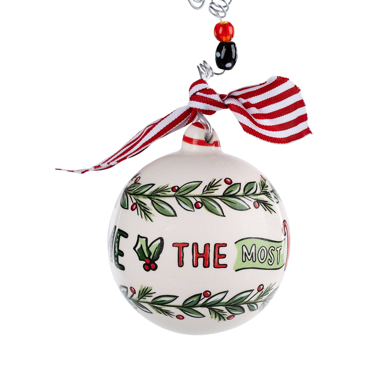 Christmas Cheer All Year Decorative Christmas ornament with the most wonderful time of the year text and festive design on a white background