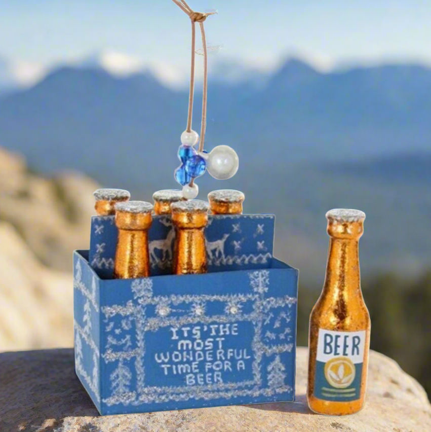 Christmas Cheer All Year Wonderful Time for a Beer Cody Foster Ornament on a mountaintop