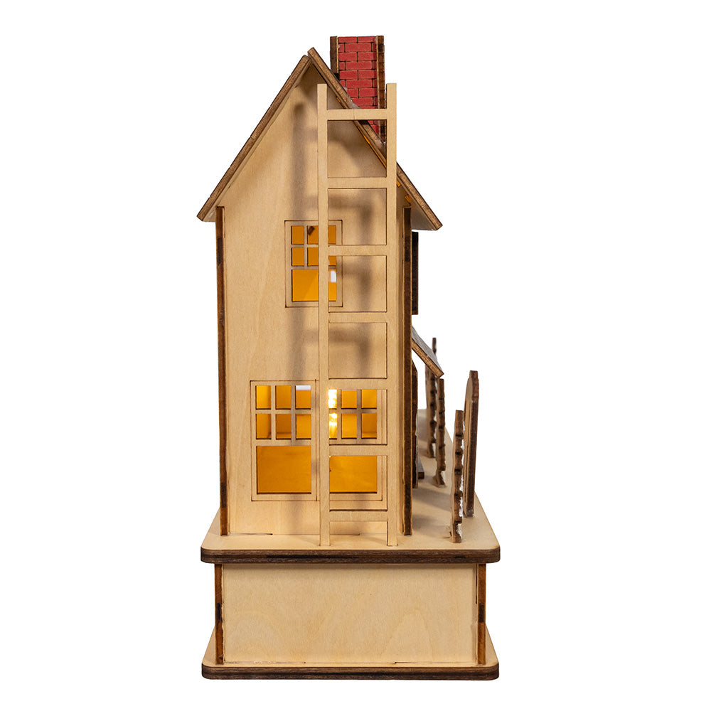 Christmas Cheer All Year lighted wood snowy National Lampoon's Christmas Vacation house with illuminated windows by Kurt Adler NL5251