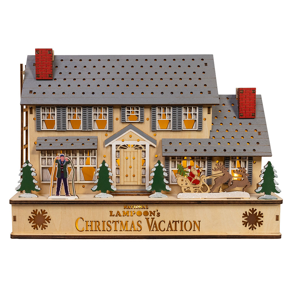 Christmas Cheer All Year lighted wood snowy National Lampoon's Christmas Vacation house with illuminated windows by Kurt Adler NL5251