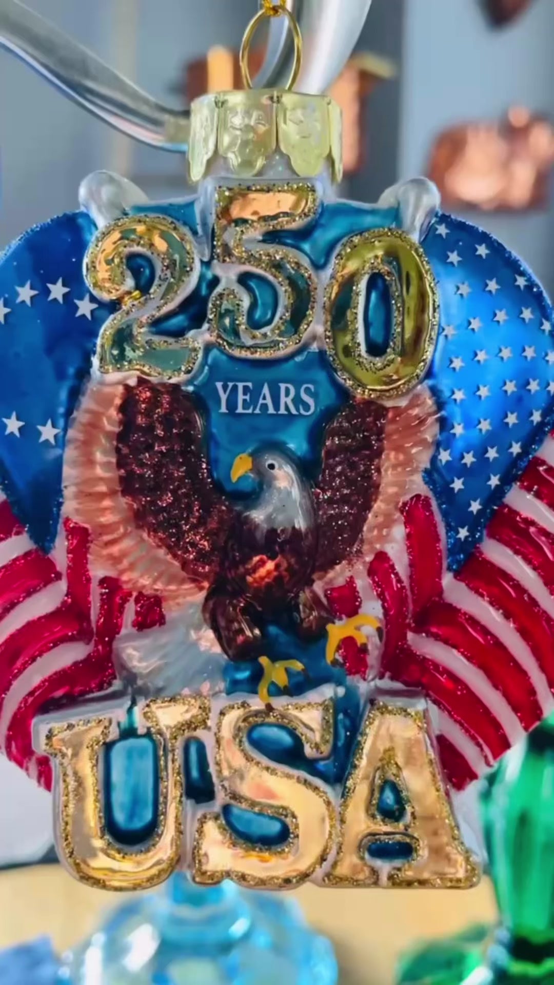 Glass 250th Anniversary U.S. Flag Ornament
