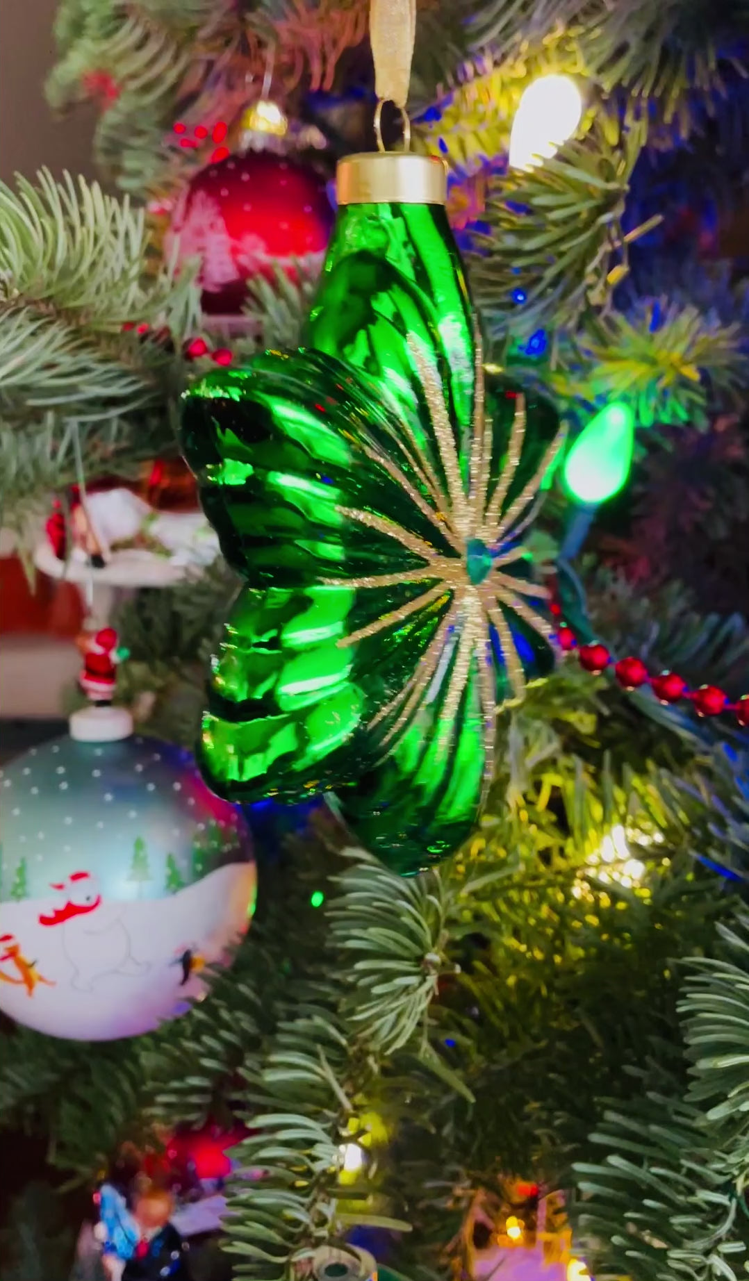 Old World Green Star Glass Ornament