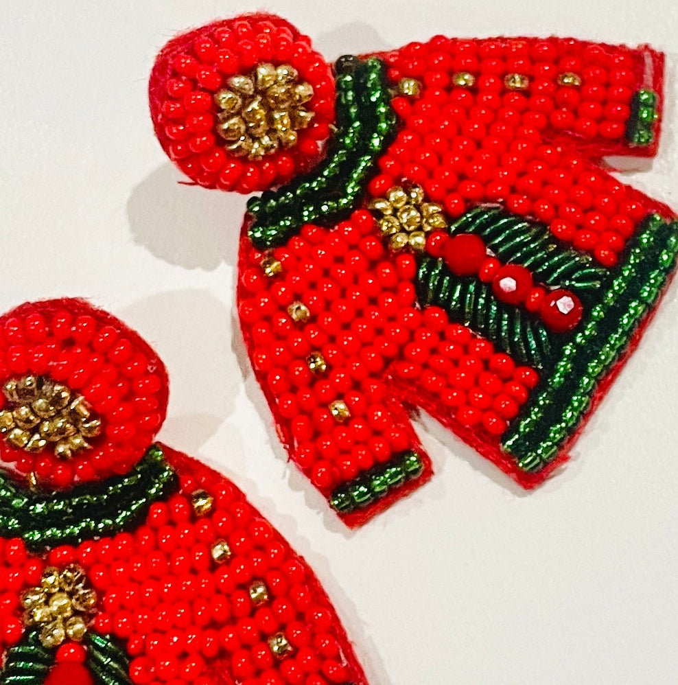 Christmas Cheer All Year Red and Green Christmas Sweater Earrings