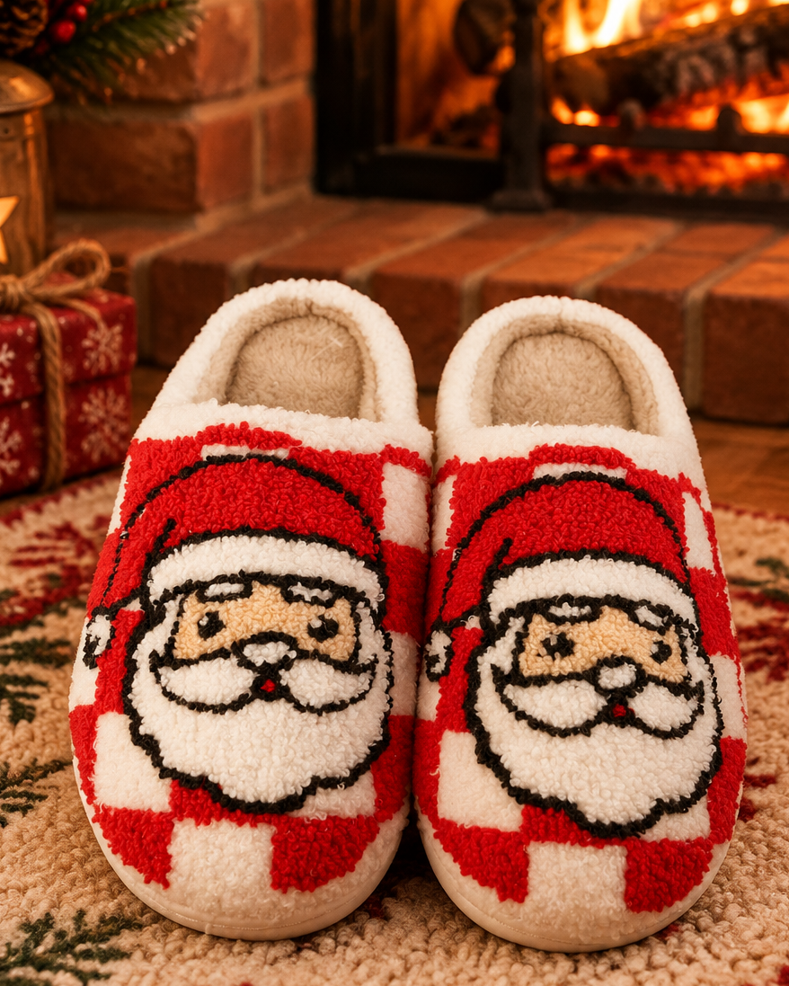 Red Checkered Santa Sherpa Slippers