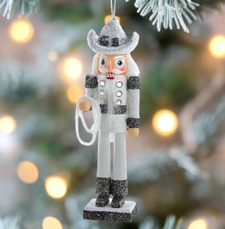 Christmas Cheer All Year 6" Hollywood Nutcrackers Cowboy Nutcracker Ornament Texas by Kurt Adler on white christmas tree