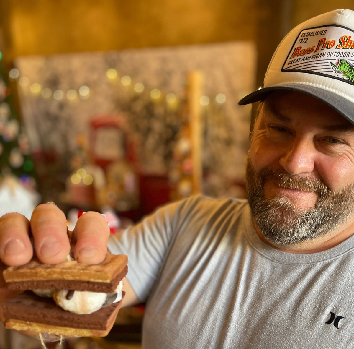 Christmas Cheer All Year S'mores Foam ornament held by customer