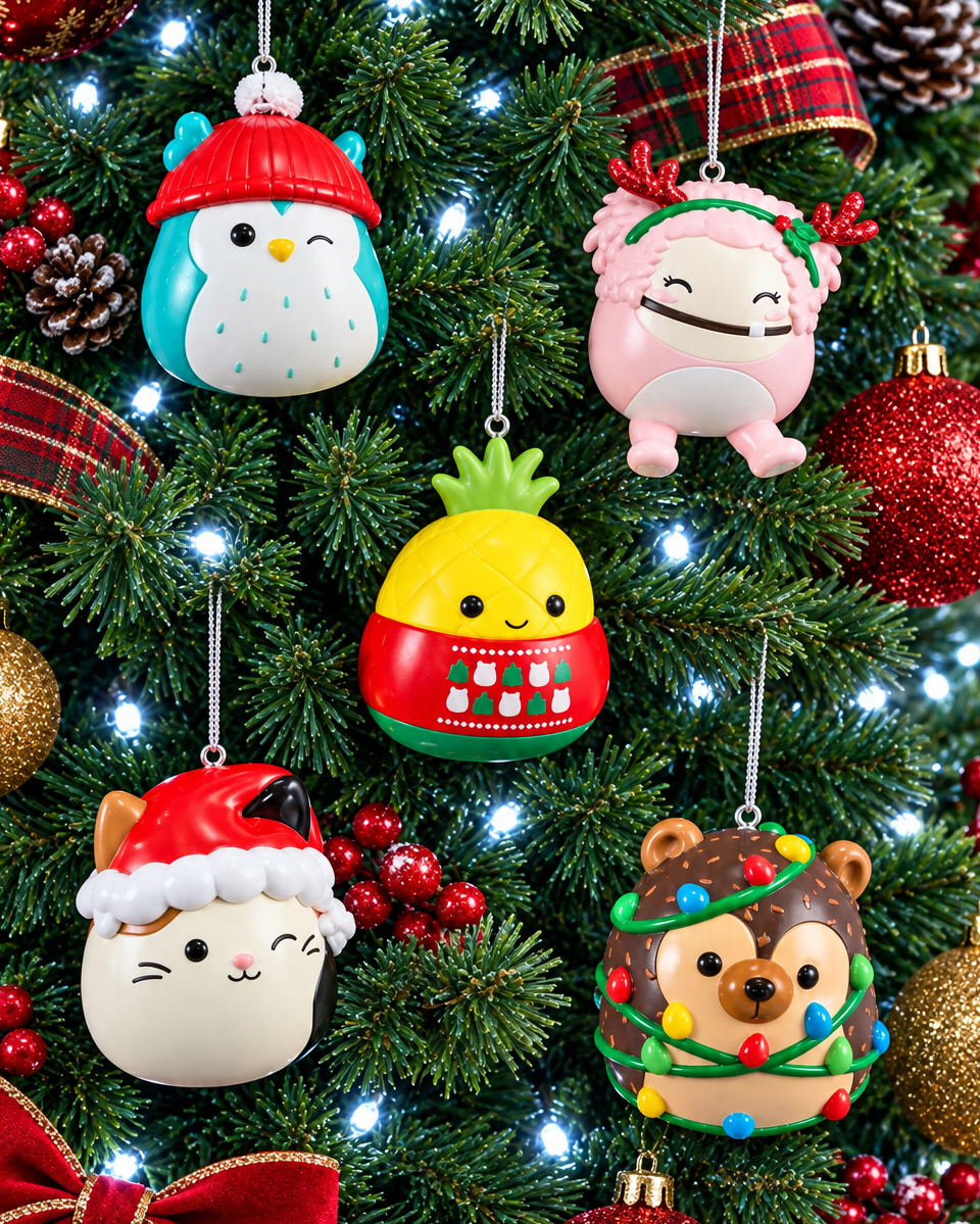 Christmas Cheer All Year squishmallows ornaments on holiday tree