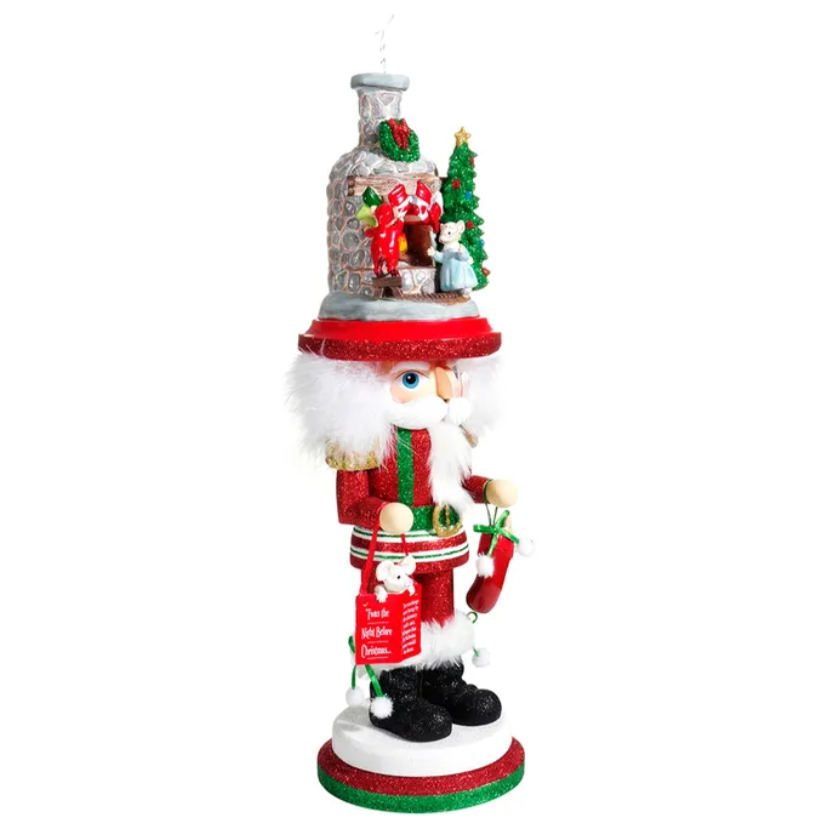 The Canton Christmas Shop 17.5" Hollywood nutcrackers stockings on fireplace by Kurt adler on white background angled view