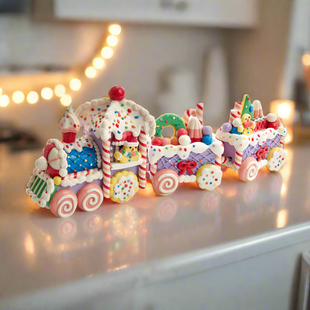 Christmas Cheer All Year 14.4" Gingerbread Claydough Train Set Kurt Adler T2687
