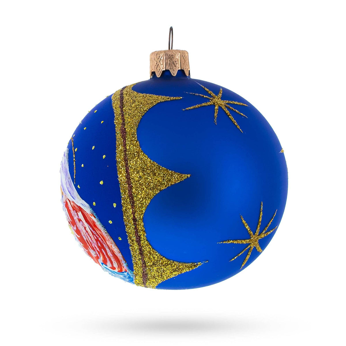 The Canton Christmas Shop Welcoming the Christ Child Glass Ball Ornament handpainted old world Ukraine Joseph Mary baby Jesus Nativity Glittered